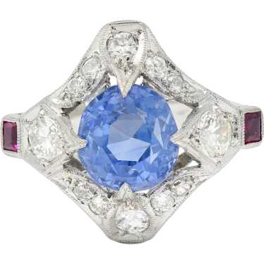 Art Deco 7.92 CTW No Heat Ceylon Sapphire Diamond… - image 1