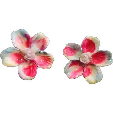 Vintage Japan Flower Clip Earrings (A4087)