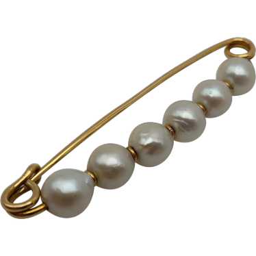 Safety pin 6 cultured pearl 2.5 in. long bar solid