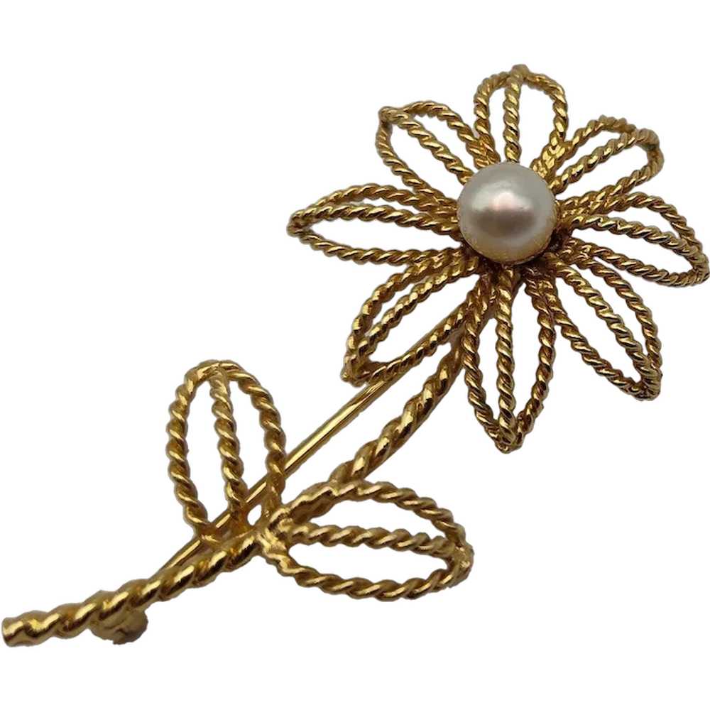 Flower twist daisy rope cultured pearl 14k solid … - image 1