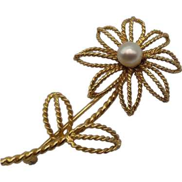 Flower twist daisy rope cultured pearl 14k solid … - image 1