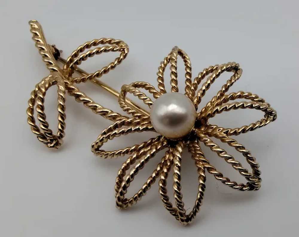 Flower twist daisy rope cultured pearl 14k solid … - image 3