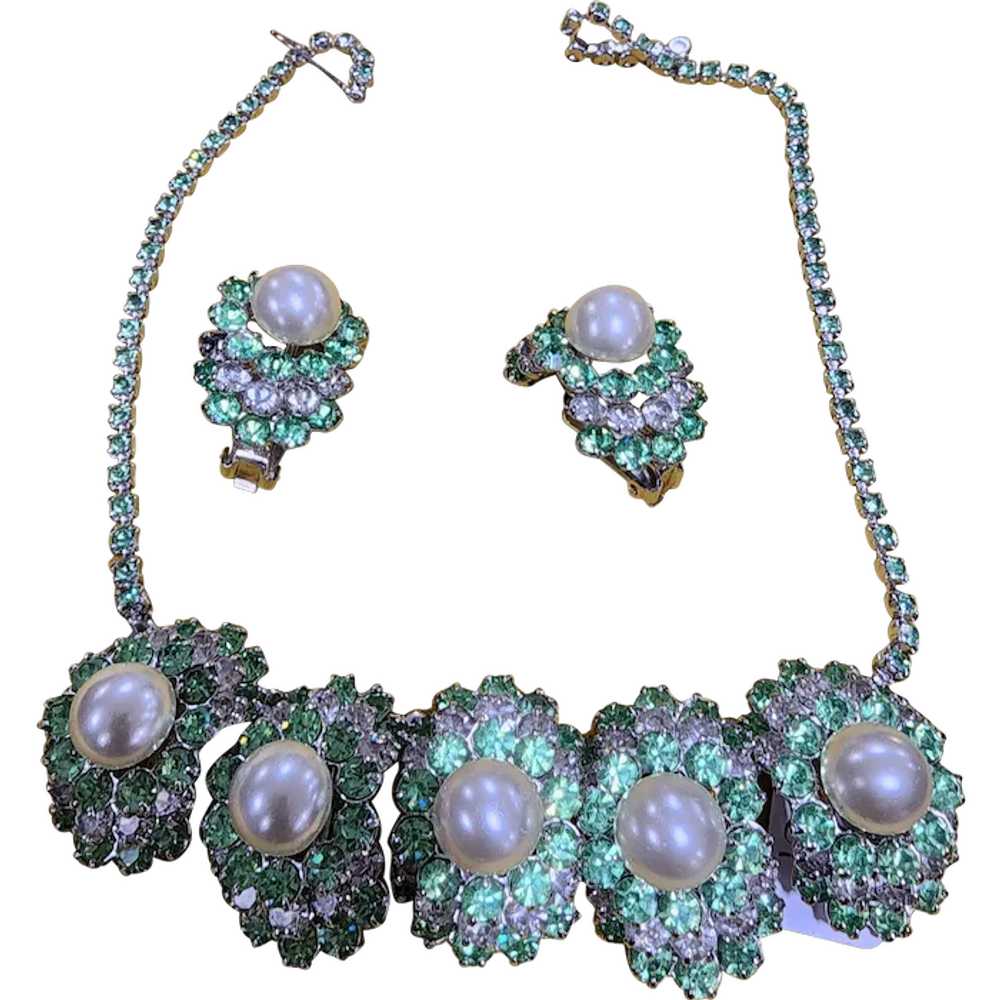 Rare Vintage Juliana Rhinestone Pearl Necklace Ea… - image 1