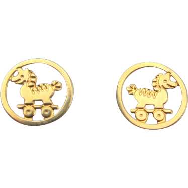 Rocking Horse Disc Earrings-14k Yellow Gold