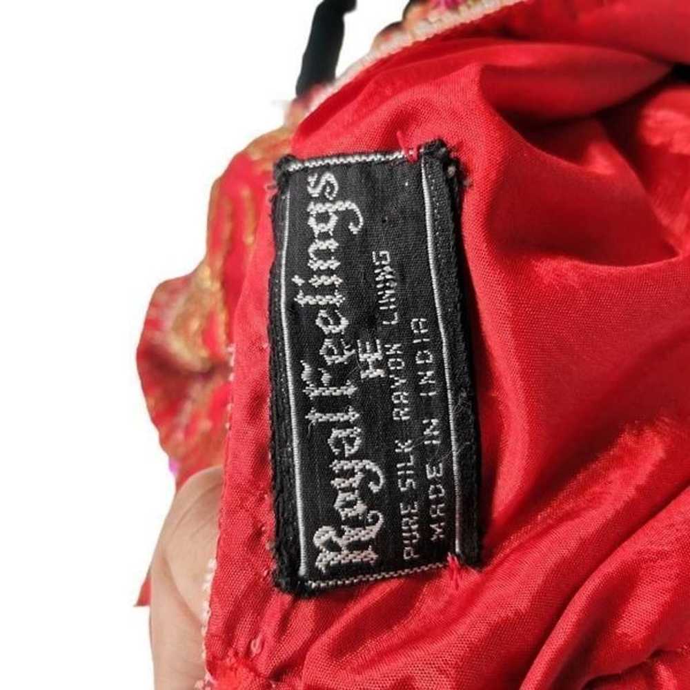 Vintage Red Silk Long Sleeved Dress Hand Embellis… - image 5