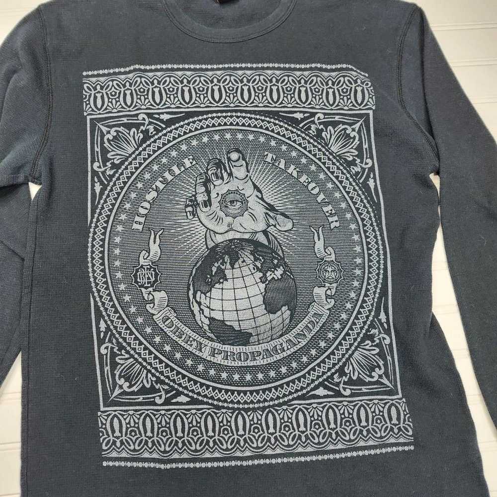 Obey Propaganda Men's Black Knit Thermal Long Sle… - image 2