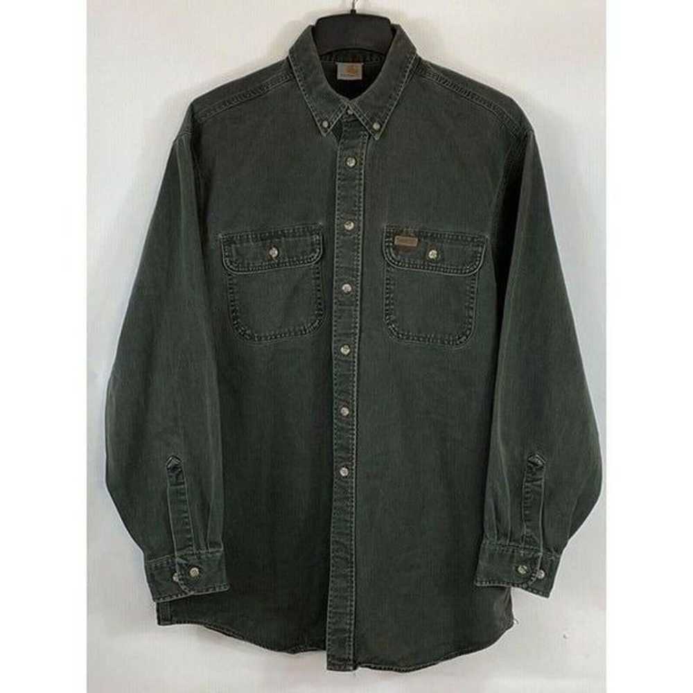 Vintage Carhartt Button Up Shirt Jacket Black Men… - image 5