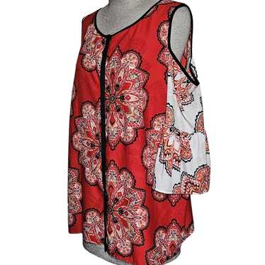 Chicos Red Open Shoulder Top Size Large - image 1