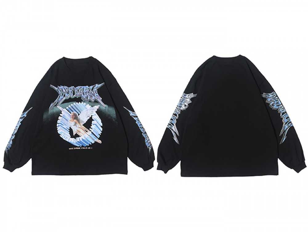 Japanese Brand - Angel big print black crewneck - image 3