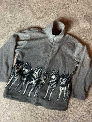 Vintage - grey wolf double sided fleece zip up - image 1