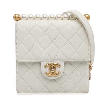 White Chanel Small Chic Pearls Flap Bag - image 1