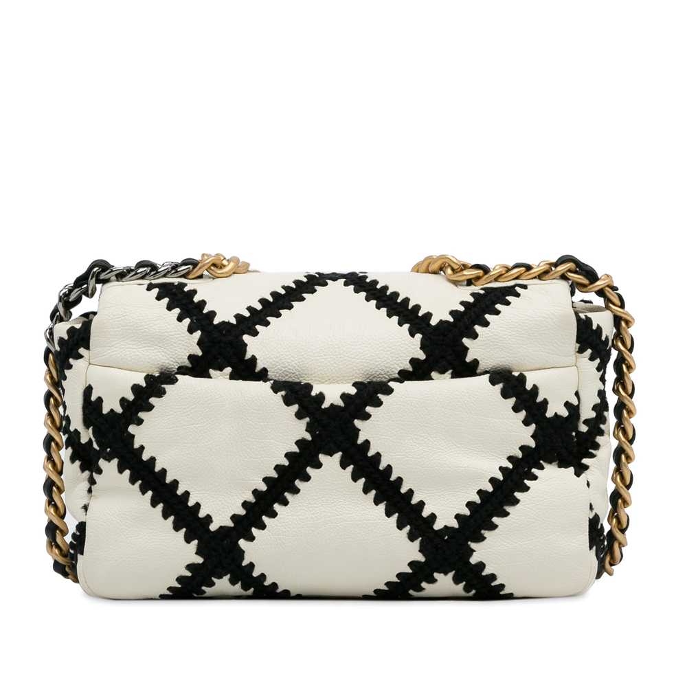 White Chanel Medium 19 Crochet Calfskin Flap Satc… - image 4