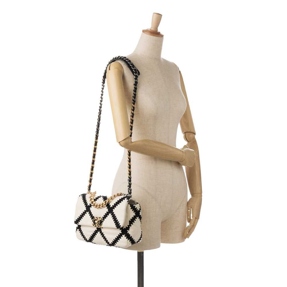 White Chanel Medium 19 Crochet Calfskin Flap Satc… - image 9