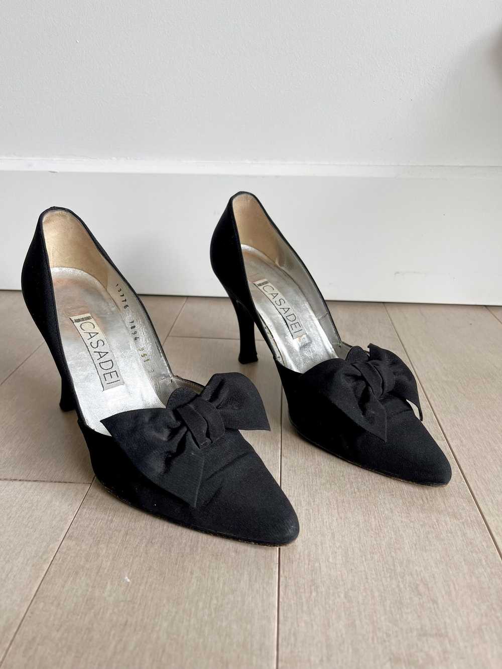 Casadei Casadei Black Bow Pointed Heels - Vintage… - image 1