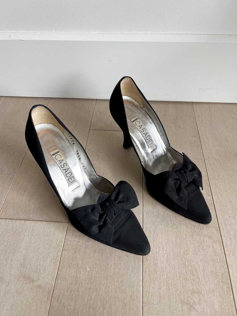 Casadei Casadei Black Bow Pointed Heels - Vintage… - image 2