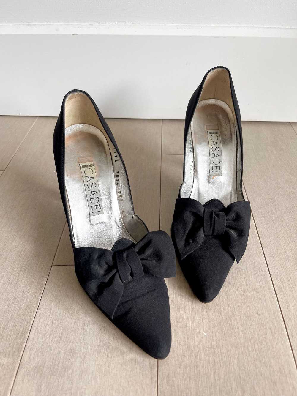 Casadei Casadei Black Bow Pointed Heels - Vintage… - image 6