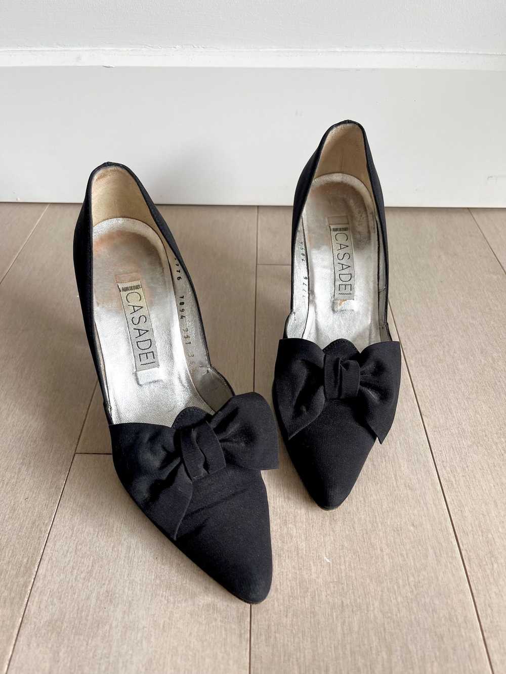 Casadei Casadei Black Bow Pointed Heels - Vintage… - image 7