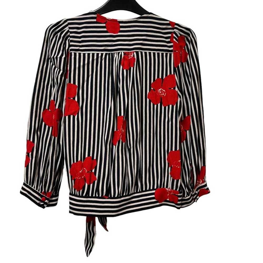 Madewell Black Stripe Red Flower Faux Wrap Blouse… - image 2