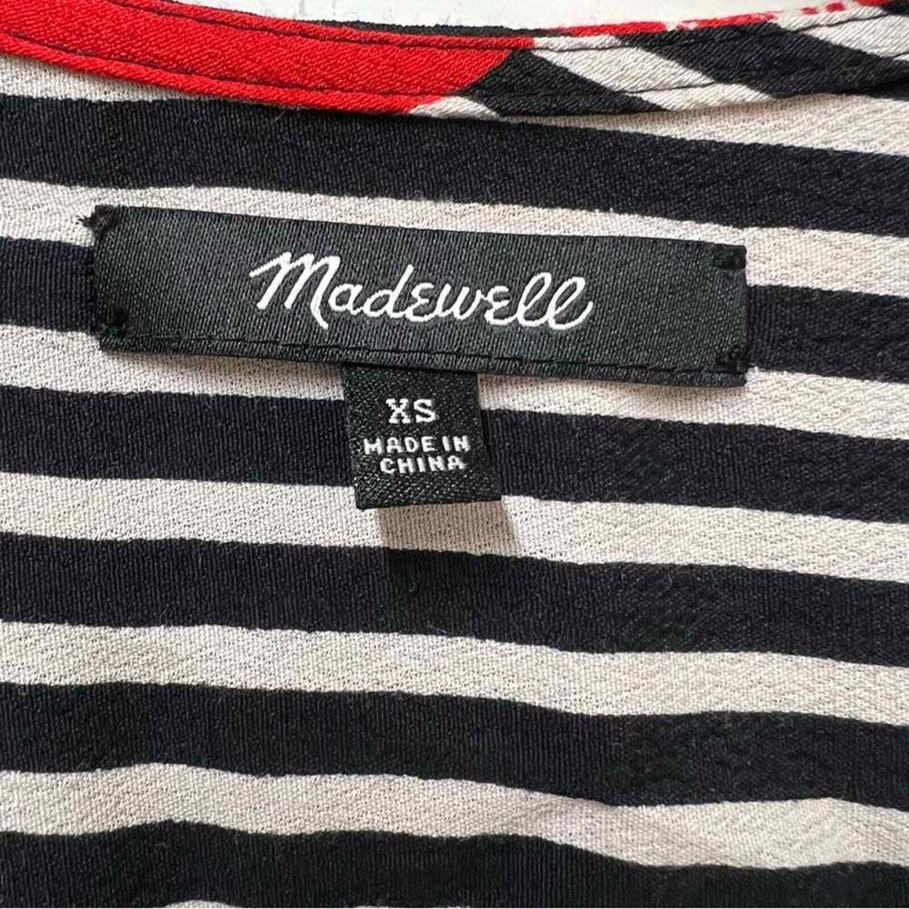 Madewell Black Stripe Red Flower Faux Wrap Blouse… - image 3