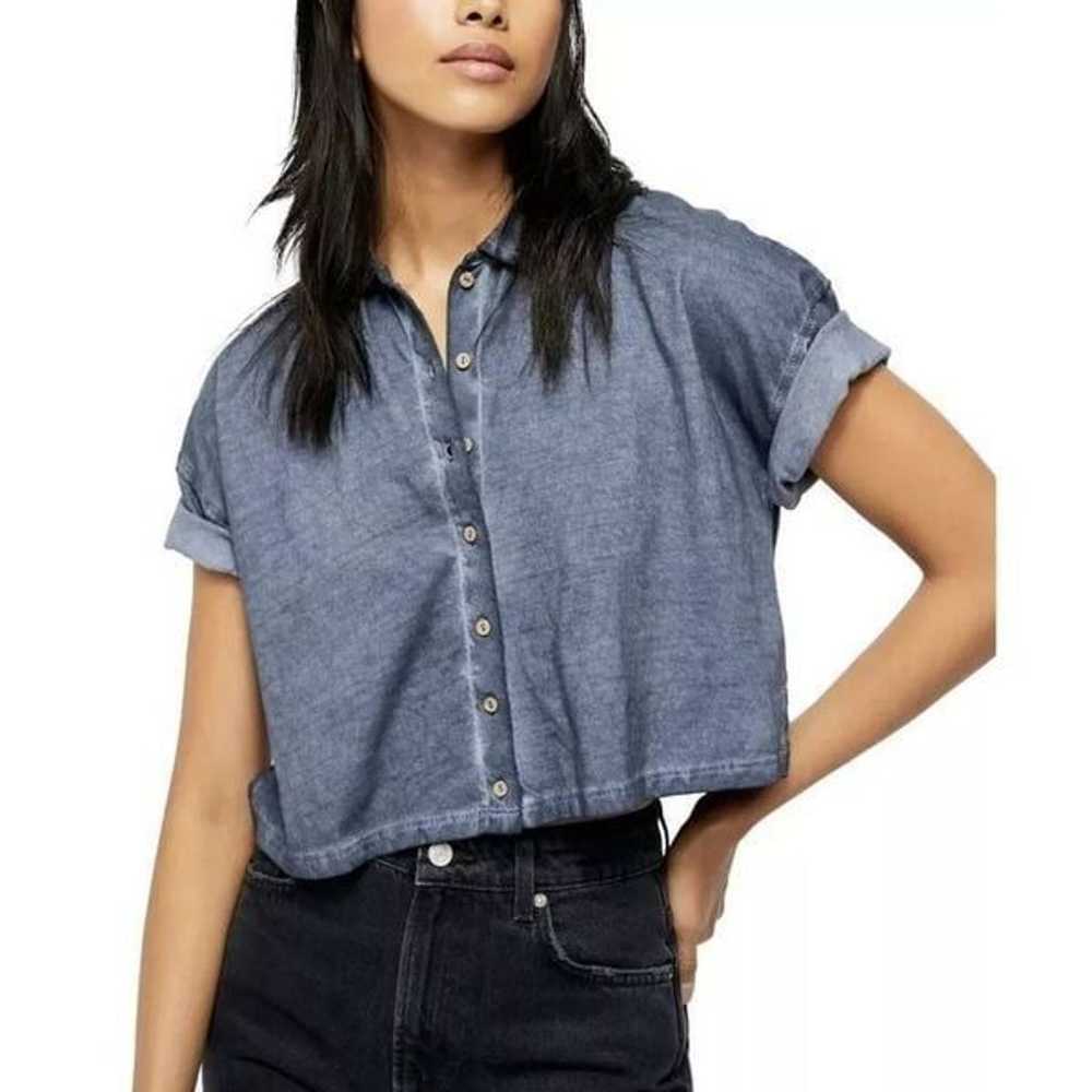 Free People Weekend Rush top navy crop button dow… - image 1