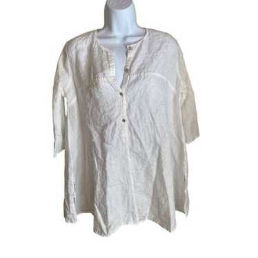 Eileen Fisher 100% Organic Linen white 1/4 Button… - image 1
