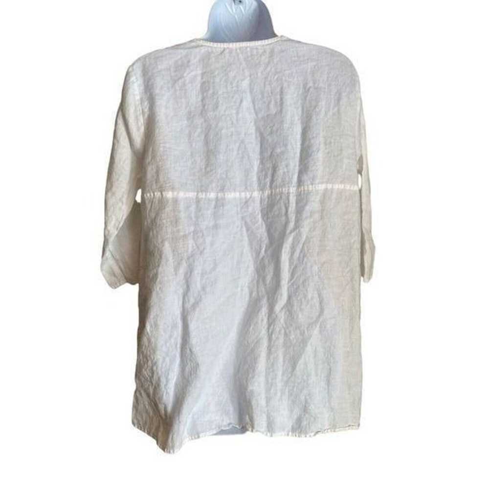 Eileen Fisher 100% Organic Linen white 1/4 Button… - image 2