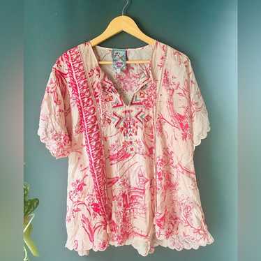 Johnny Was 100% Silk Boho Embroidered Top - image 1