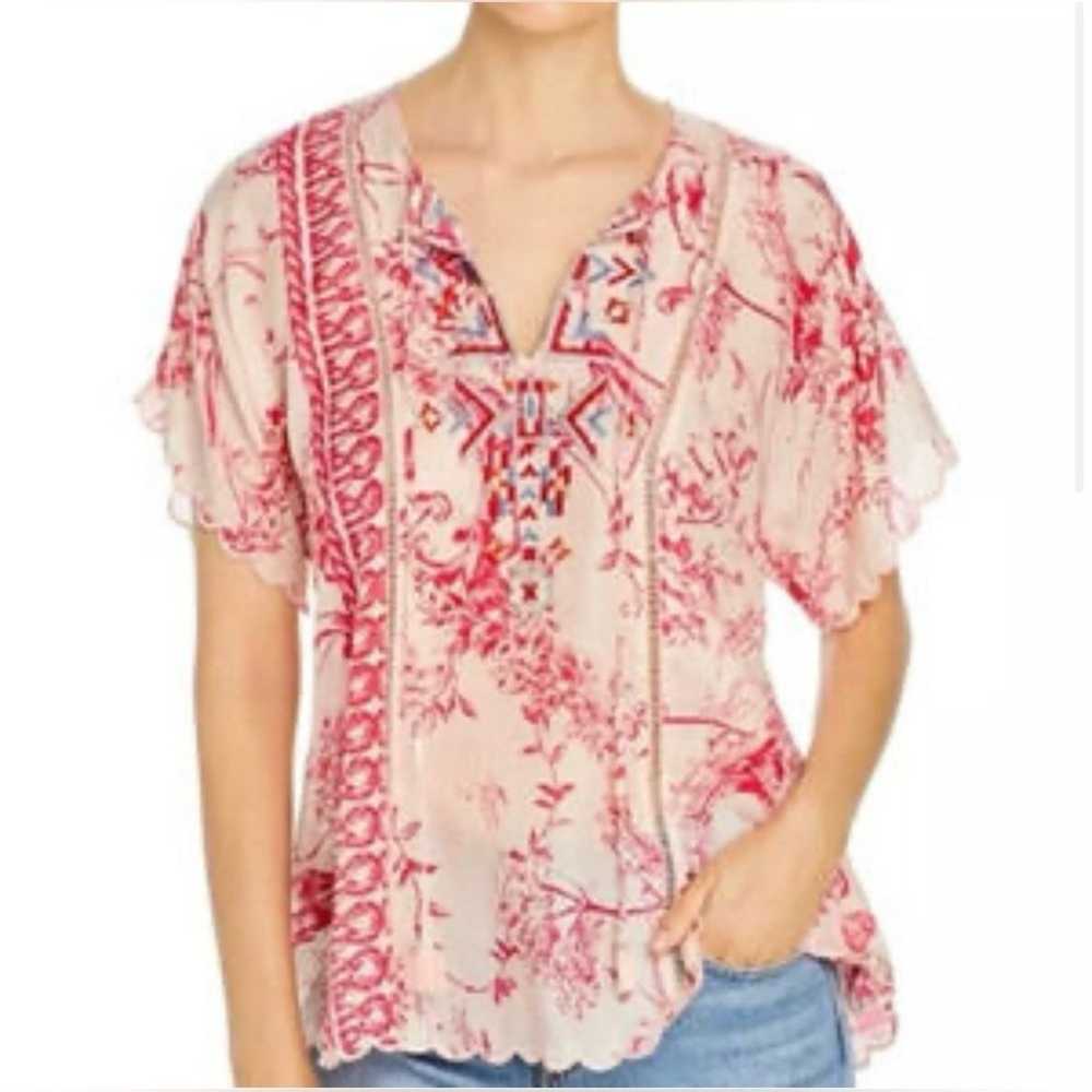 Johnny Was 100% Silk Boho Embroidered Top - image 2