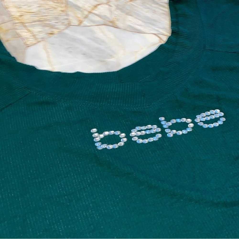 BEBE GREEN  CRYSTAL LOGO DOUBLE V-NECK SHORT SLEE… - image 2