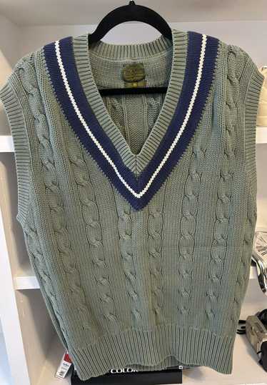 Vintage Vintage green cable knit v neck sweater v… - image 1