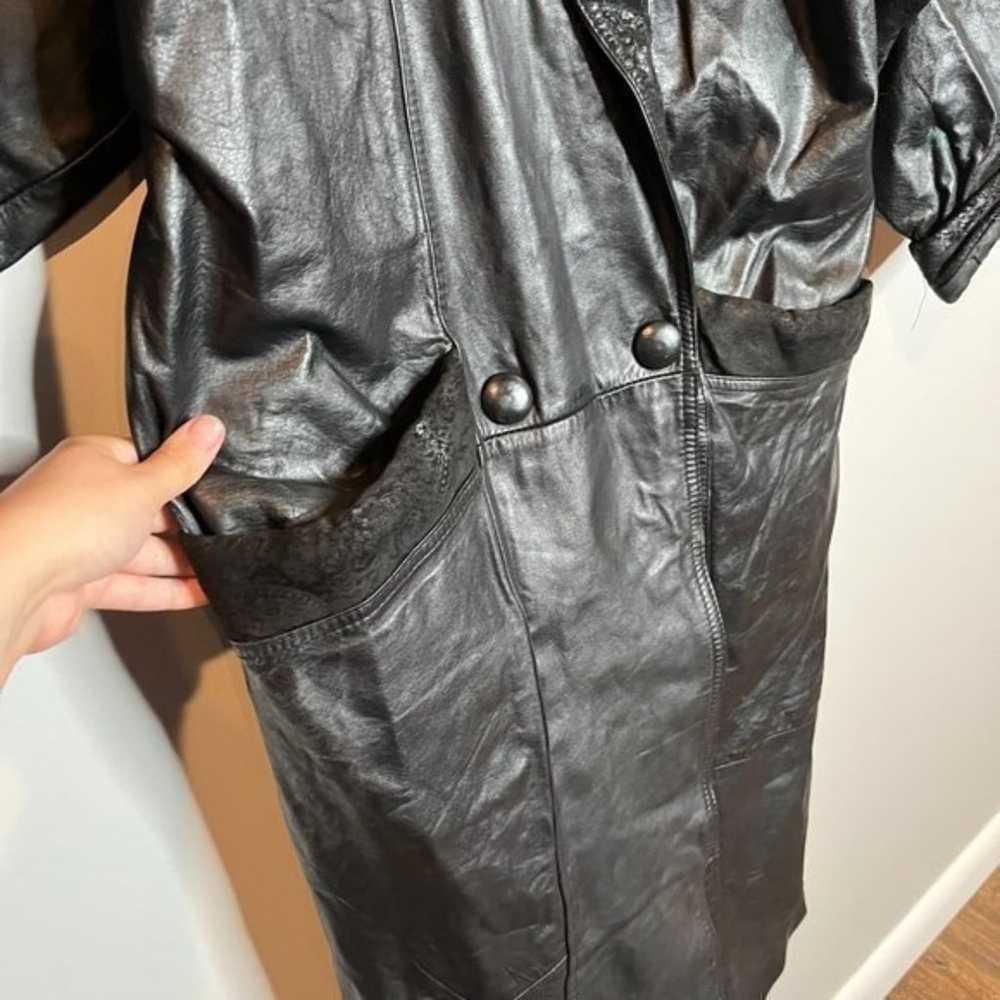 Vintage mixed media long leather trench jacket - image 2