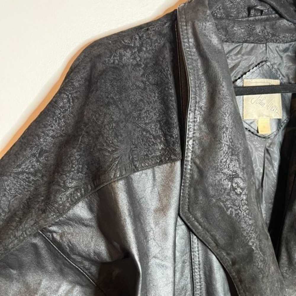 Vintage mixed media long leather trench jacket - image 3