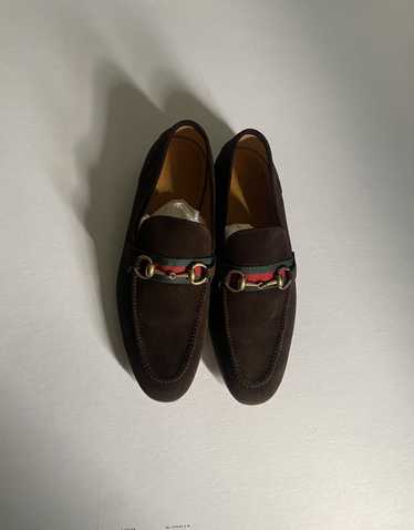 Gucci Gucci Horsebit brown suede loaders w/ web