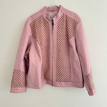 Pamela McCoy Pink Checkered Genuine Leather Moto … - image 1