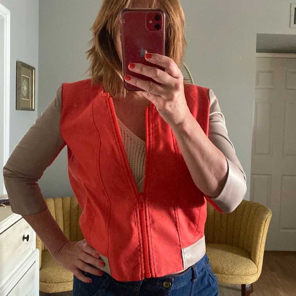 Helmut Lang coral linen and lamb leather jacket - image 2