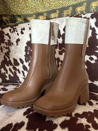 Chloe Brown Rubber and Canvas Betty Boots