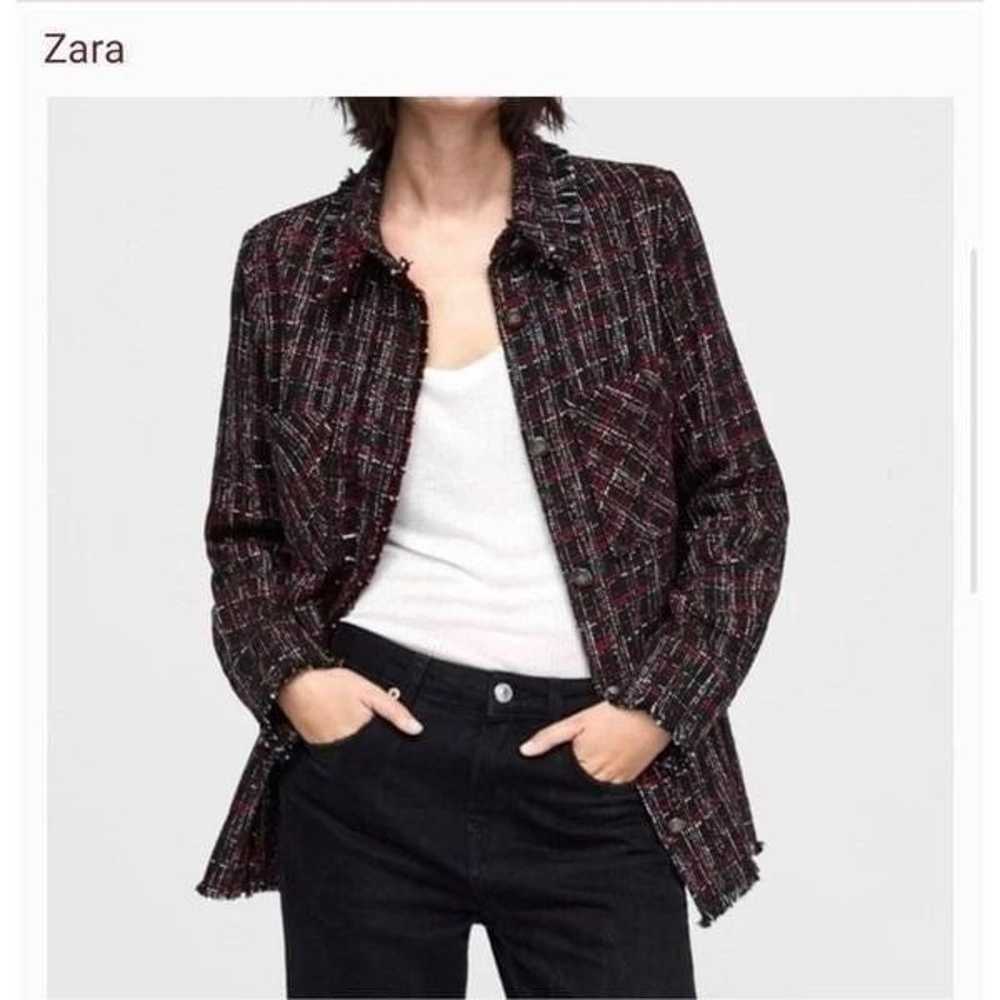 Zara plaid tweed shirt jacket red black L blogger… - image 2