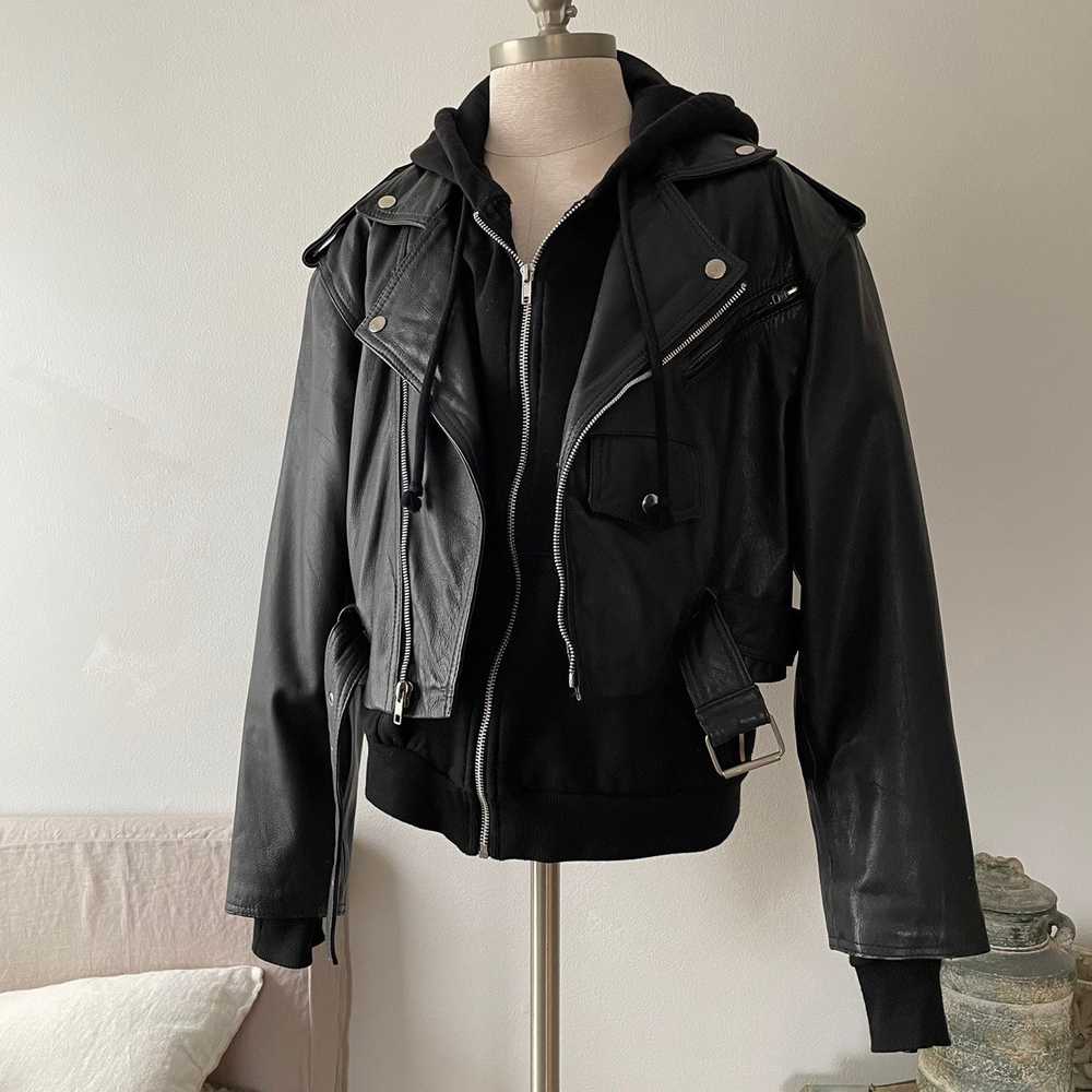 Vintage - 100% leather cropped moto jacket - image 1