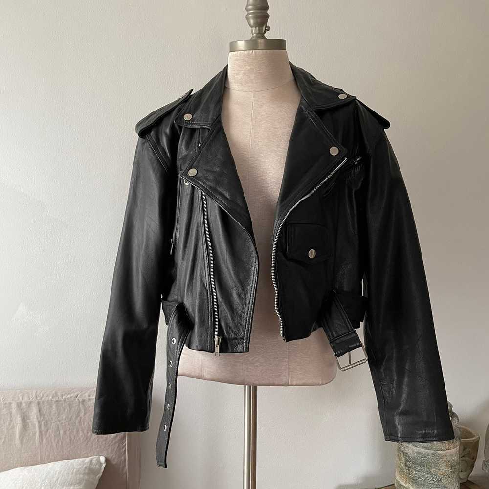 Vintage - 100% leather cropped moto jacket - image 2