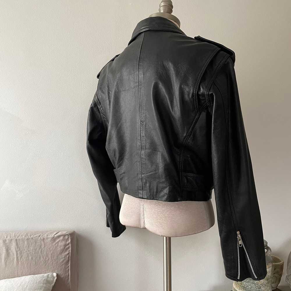 Vintage - 100% leather cropped moto jacket - image 4