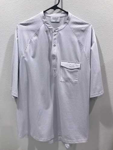Flistfia - blue white striped band collar shirt