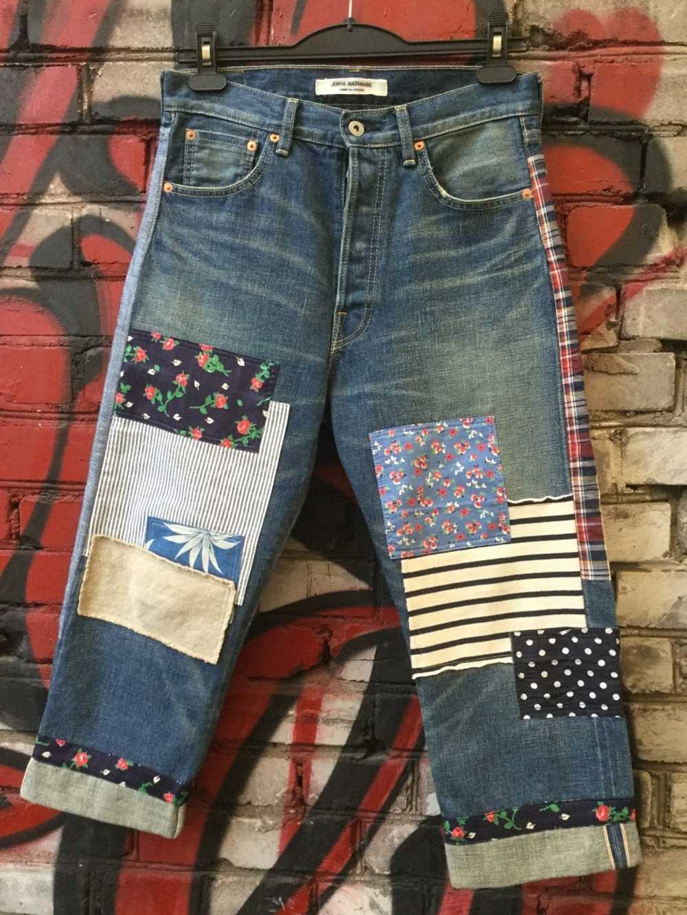 Junya Watanabe - Patchwork denim cropped jeans - image 1