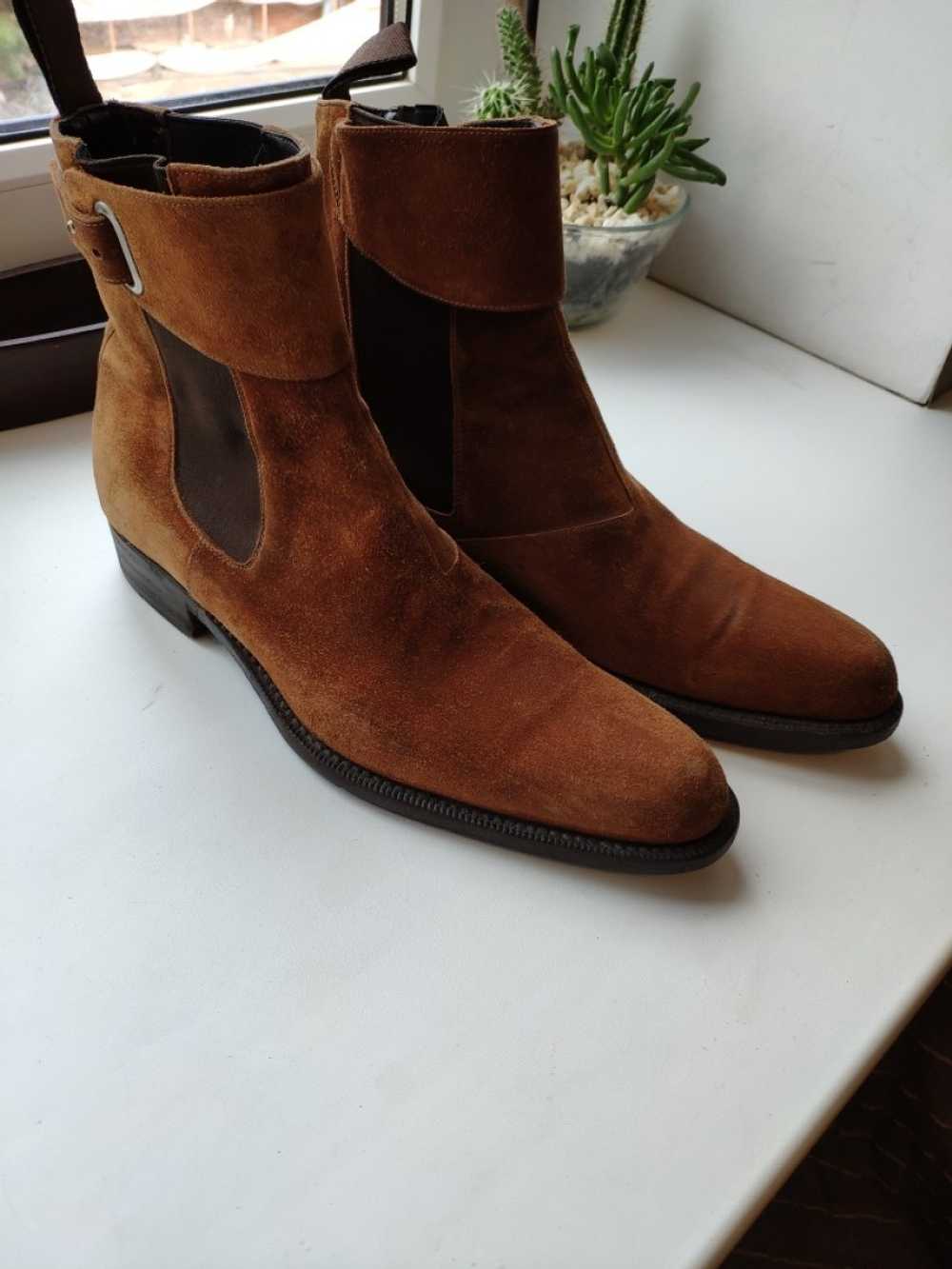 Sergio Rossi - Tan strap chelsea boots.Fits like … - image 2