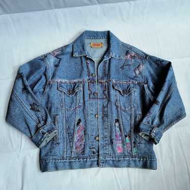 Vintage Levi's Denim Jean Jacket Hand Painted Sou… - image 1