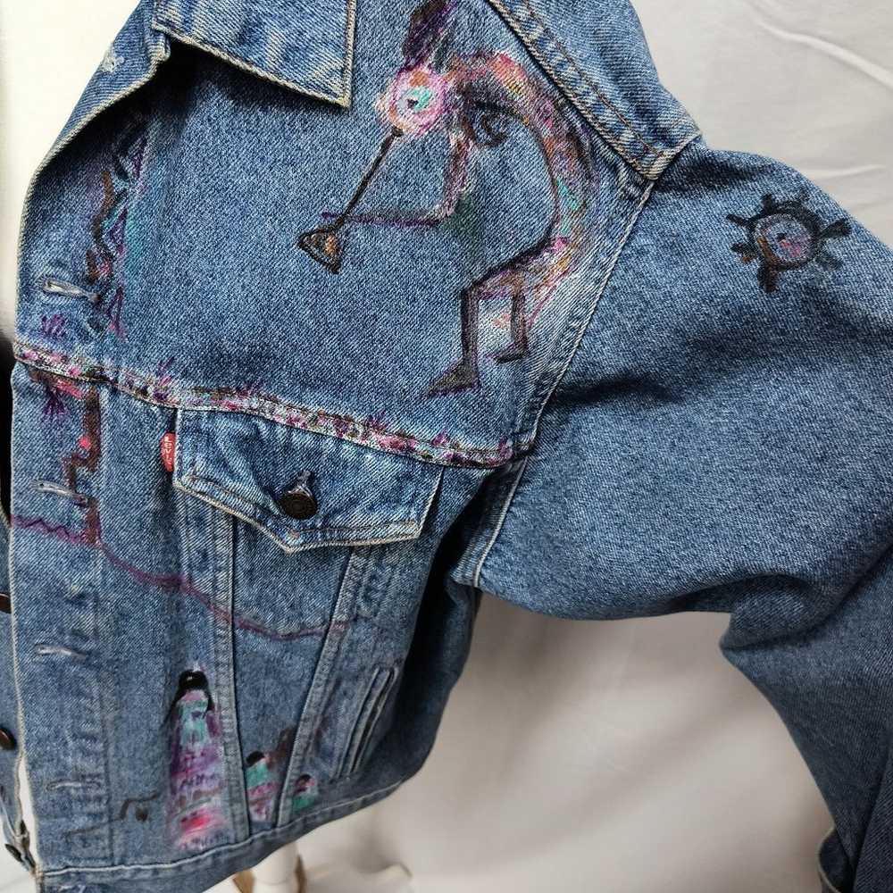 Vintage Levi's Denim Jean Jacket Hand Painted Sou… - image 6