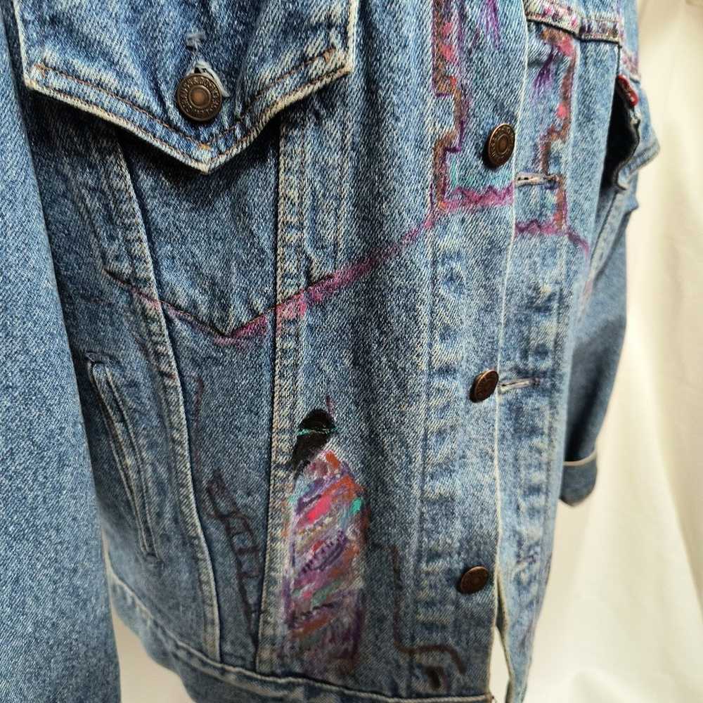 Vintage Levi's Denim Jean Jacket Hand Painted Sou… - image 7