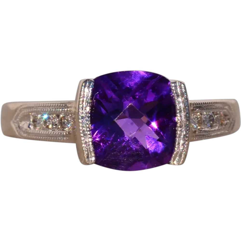 Amethyst Ring with Natural Diamonds in White Gold - image 1