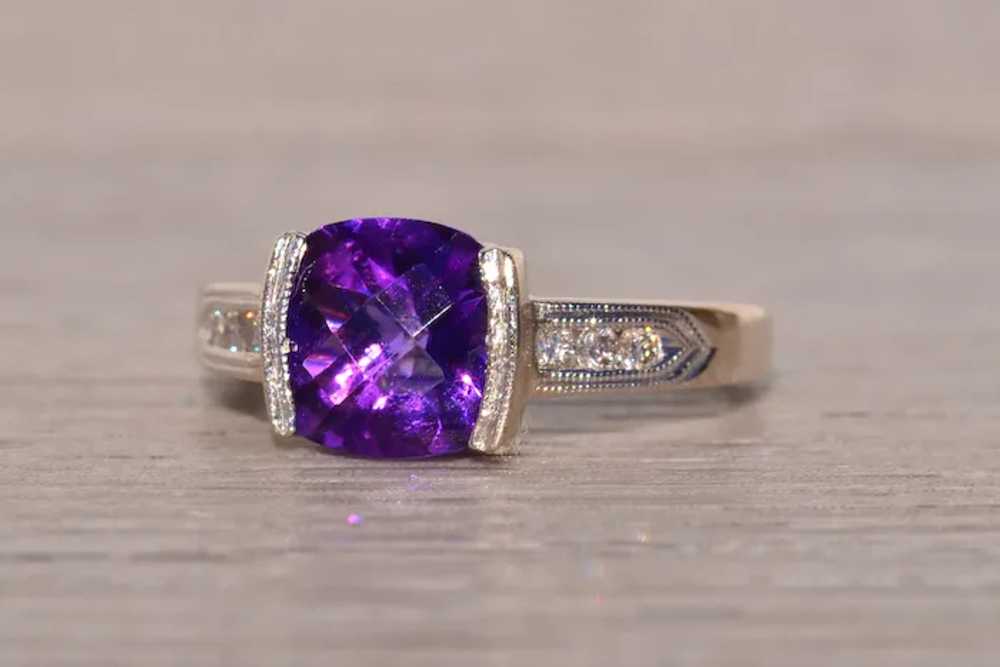 Amethyst Ring with Natural Diamonds in White Gold - image 2