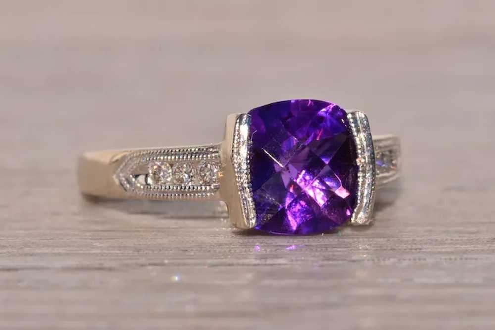 Amethyst Ring with Natural Diamonds in White Gold - image 5