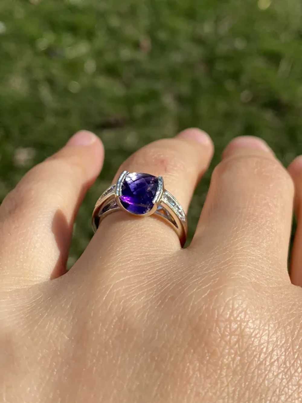 Amethyst Ring with Natural Diamonds in White Gold - image 9